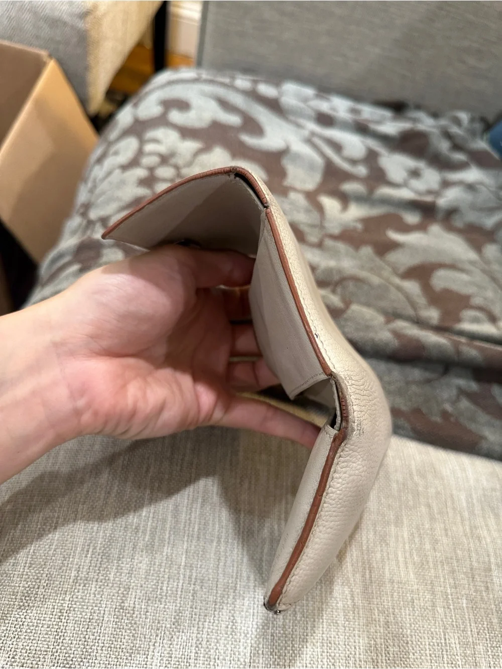 Loewe Mini Beige Pebbled Leather Wallet with Anagram Emblem